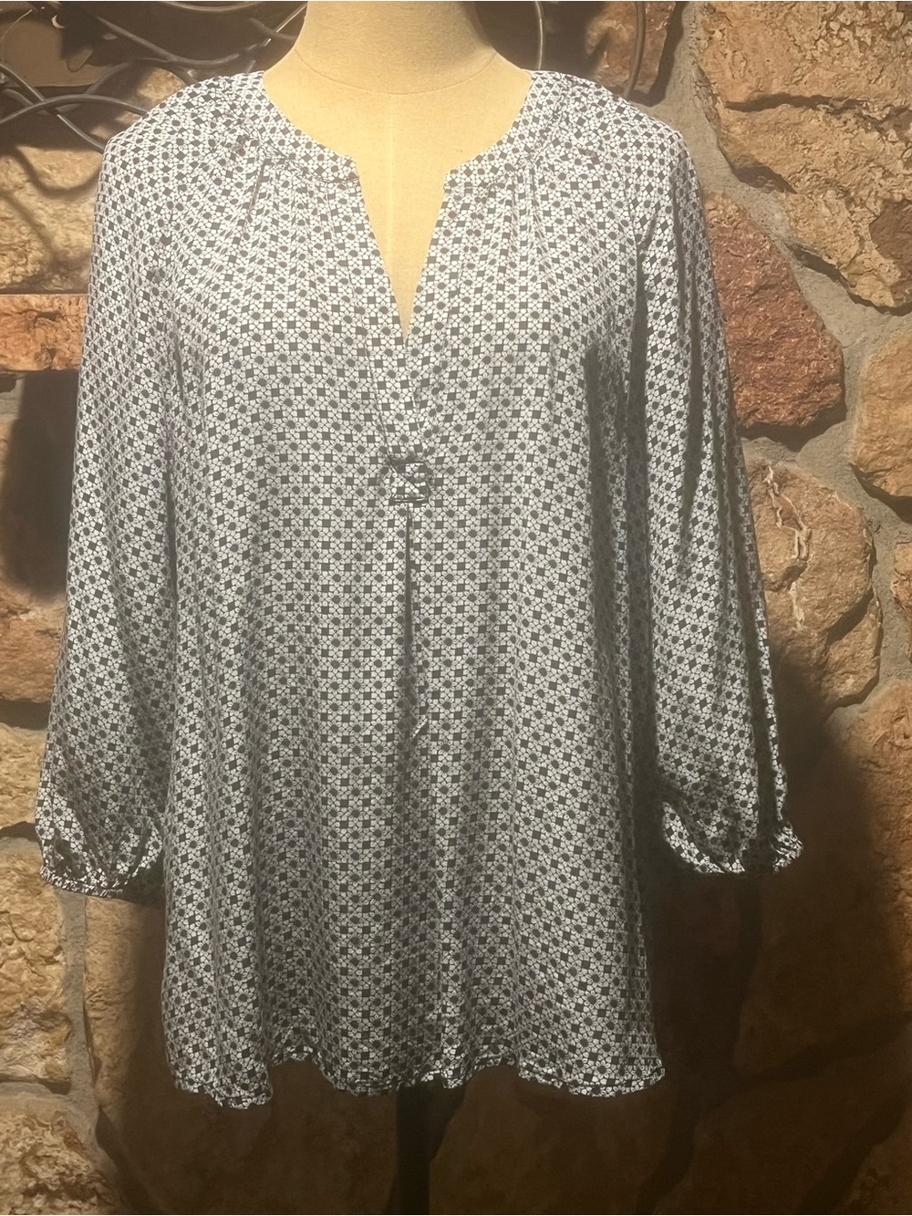 Joie Navy and White Printed Long-Sleeve Blouse